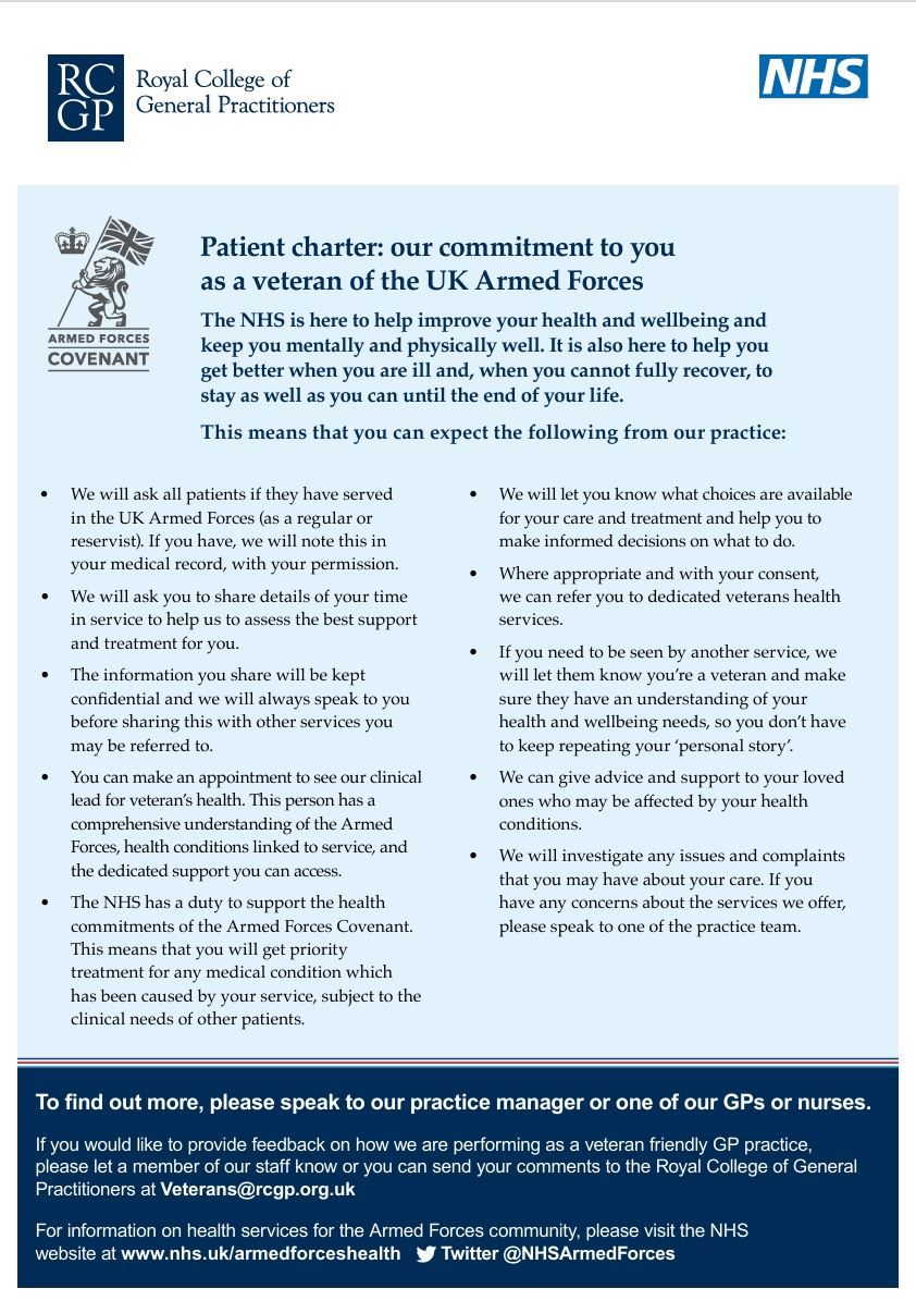 Patient Charter:  our commitment to you as a veteran of the UK Armed Forces