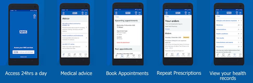 The NHS APP ACCESS 24HRS A DAY medical advice book appointments repeat prescriptions view health records