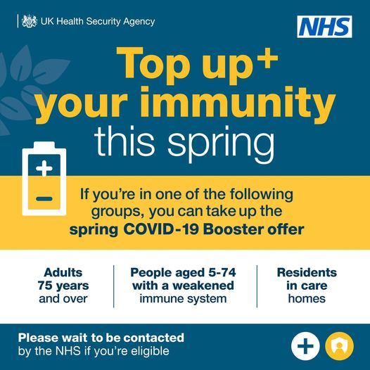 the NHS and UK Heath Security Agency logos and the words top up your immunity this spring